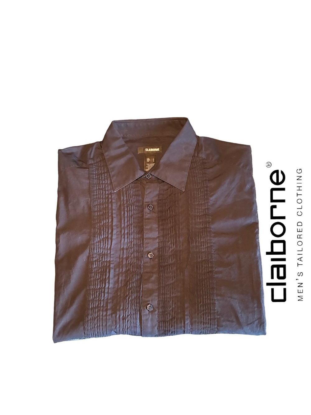 Claiborne Men's Pintuck Dress Shirt with Two-button Barrel Cuff in Black